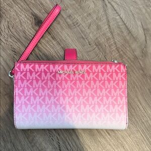 Michael Kors Pink and White Logo Wristlet